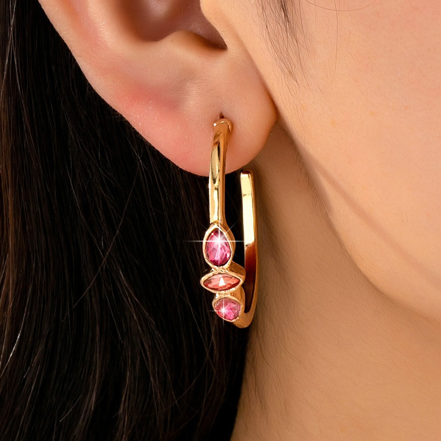 Fuchsia Marquise Crystal Hoop Earrings