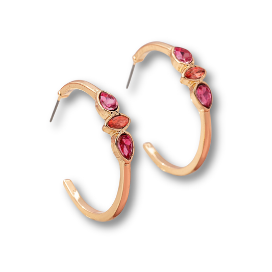 Fuchsia Marquise Crystal Hoop Earrings