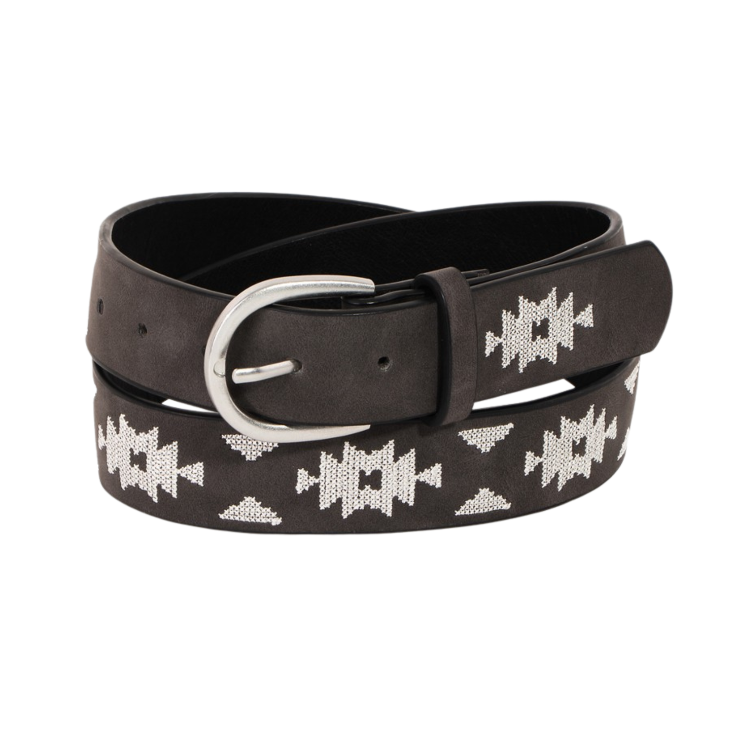 Embroidered Pattern Vegan Leather Belt