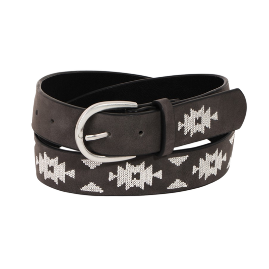 Embroidered Pattern Vegan Leather Belt