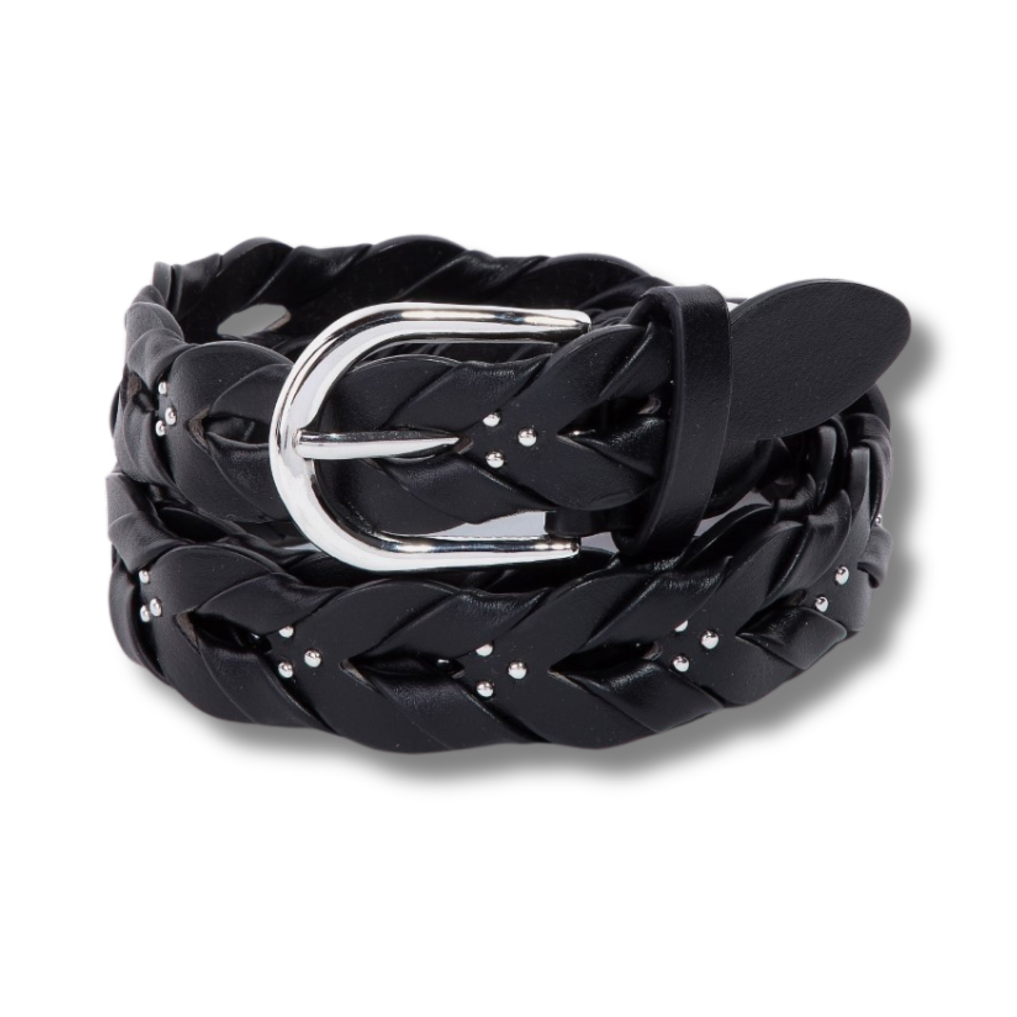 Studded Braided Vegan Leather Belt