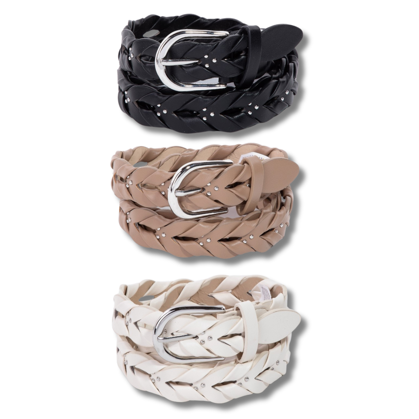 Studded Braided Vegan Leather Belt