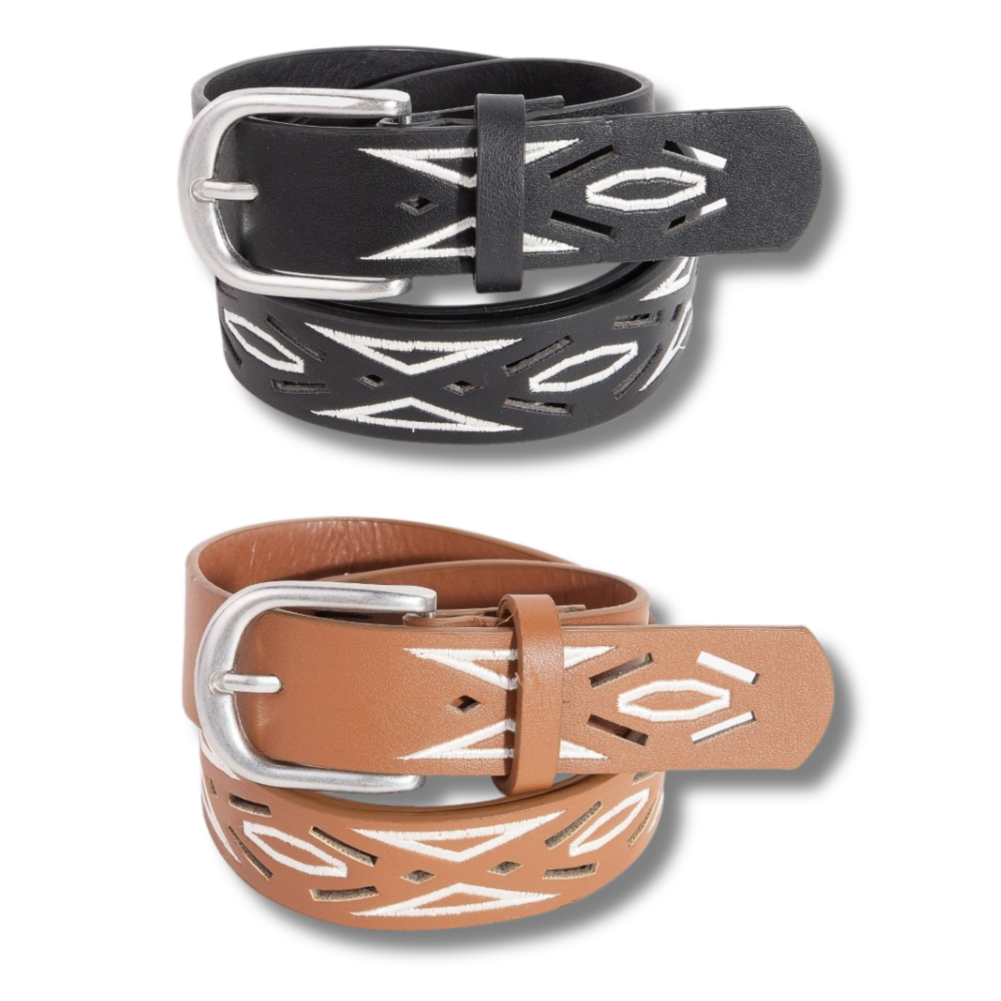 Geometric Slit Accents Vegan Leather Belt