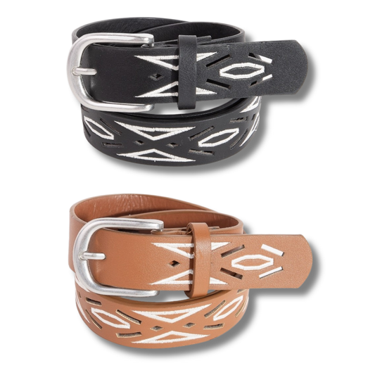 Geometric Slit Accents Vegan Leather Belt