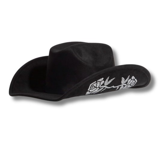Rhinestone Rose Embroidered Cowboy Hat