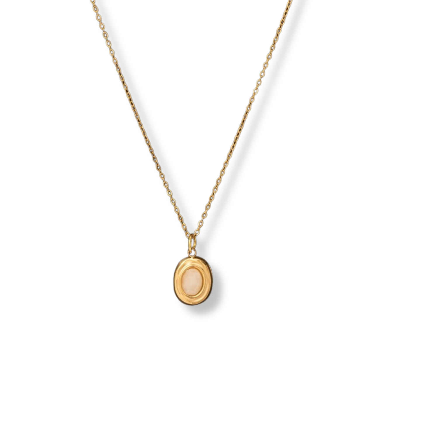 Stainless Steel Oval Stone Set Pendant Necklace