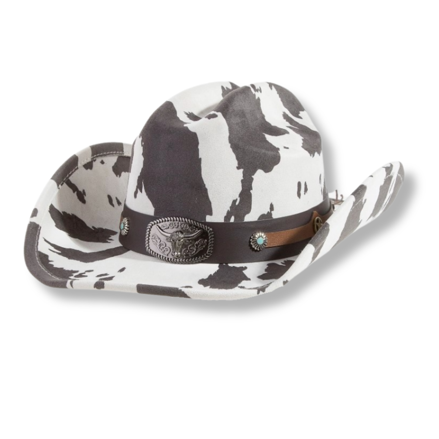 Cow Print Long Horn Buckle Strap Cowboy Hat