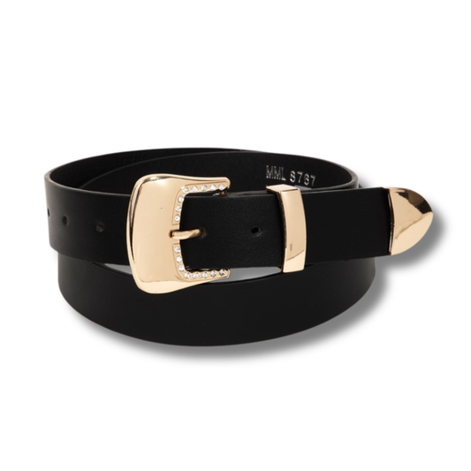 Rhinestone Trim Buckle Vegan Leather Belt