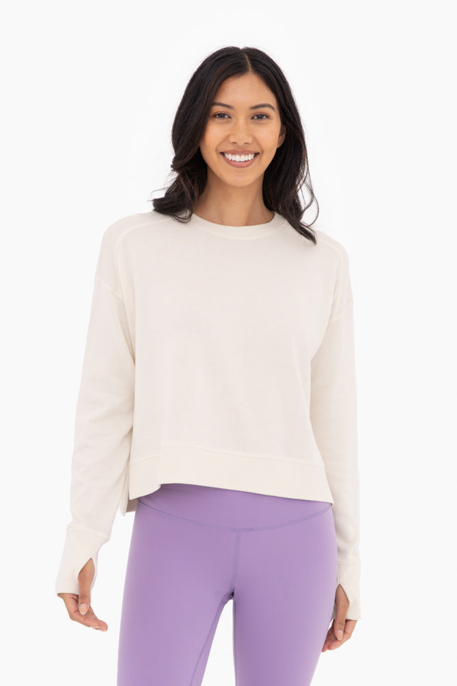 Organic Cotton Blend Crew Neck Long Sleeve Top