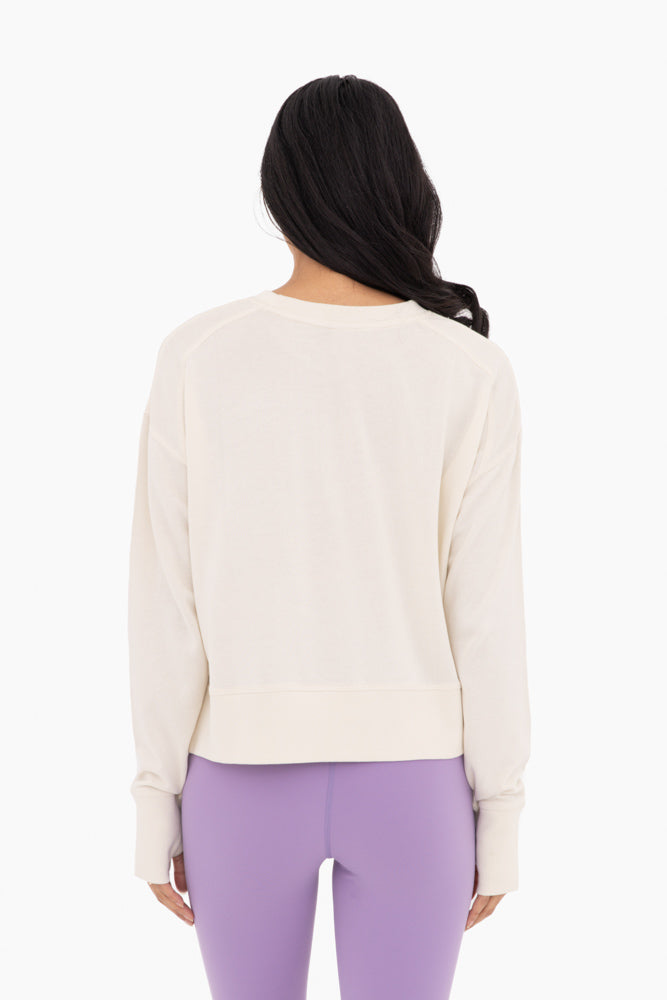 Organic Cotton Blend Crew Neck Long Sleeve Top