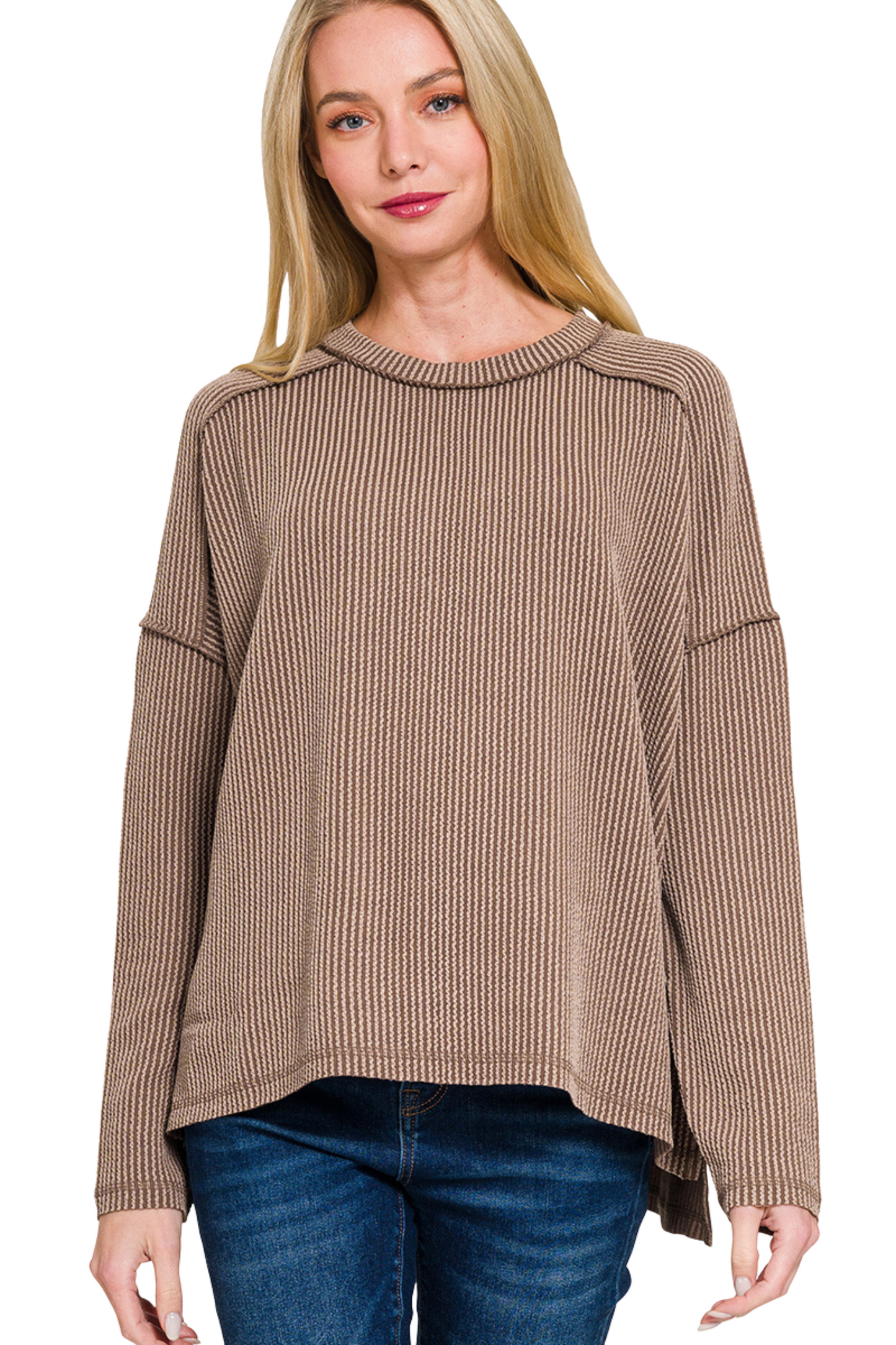 Cord Ribbed Long Sleeve Top