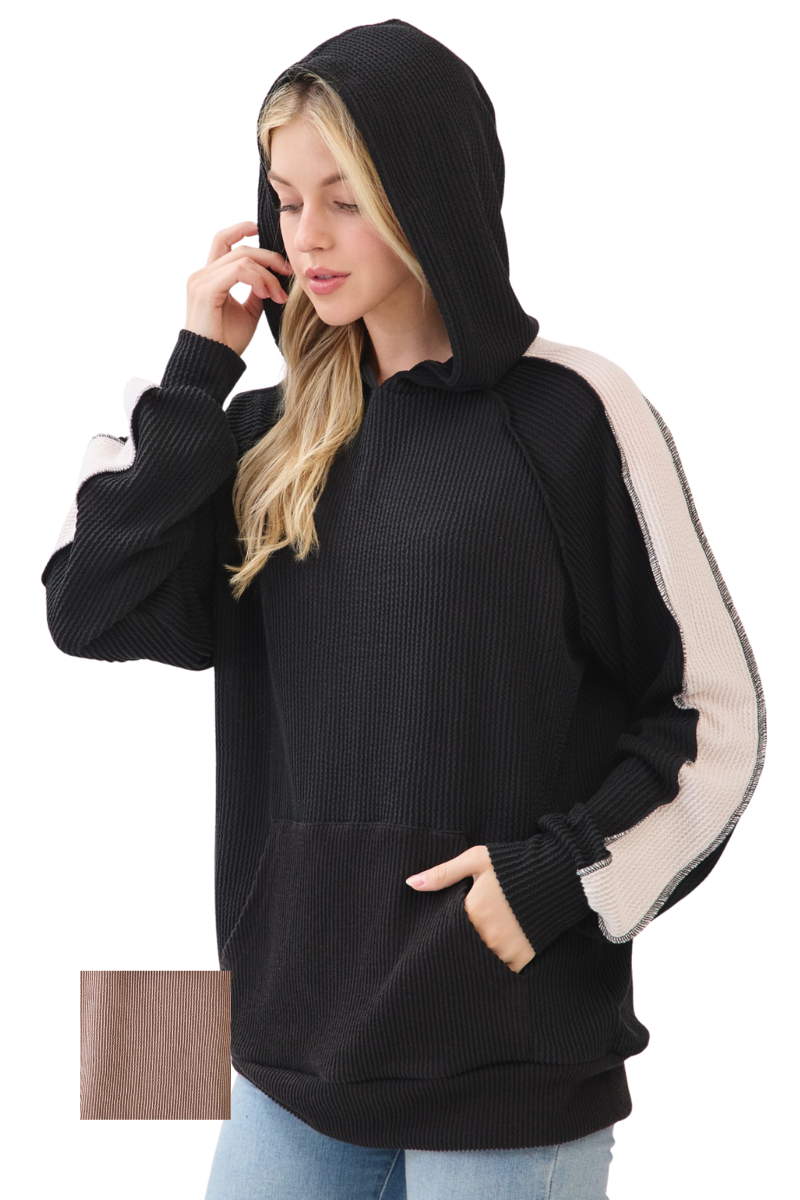 Rib Knit Color Block Hoodie