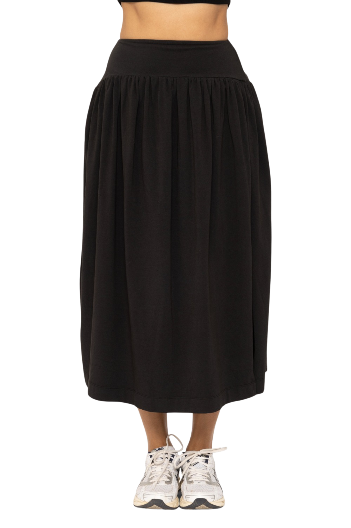 Curved Waist Midi Skirt with Side Slit