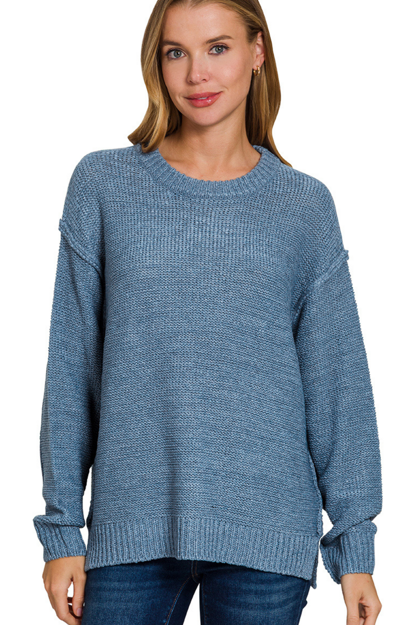 Exposed Seam Knit Crew Neck Sweater