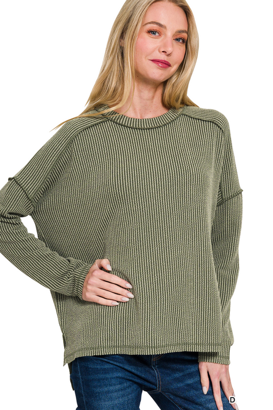 Cord Ribbed Long Sleeve Top