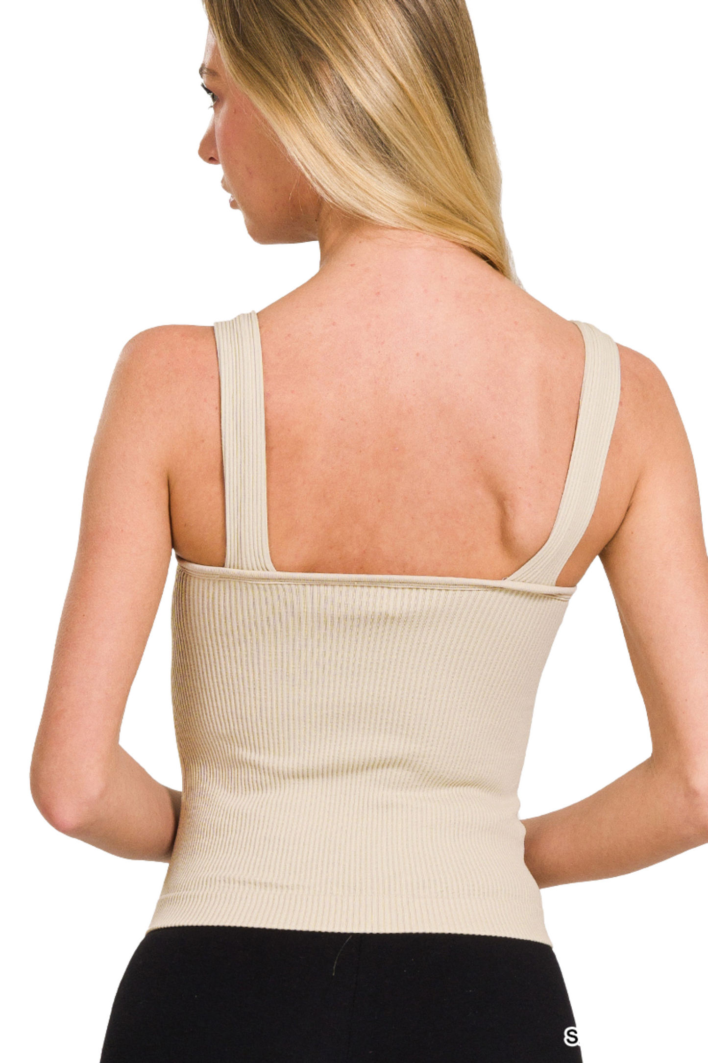 Ribbed V Neck Tank with Bra Pads