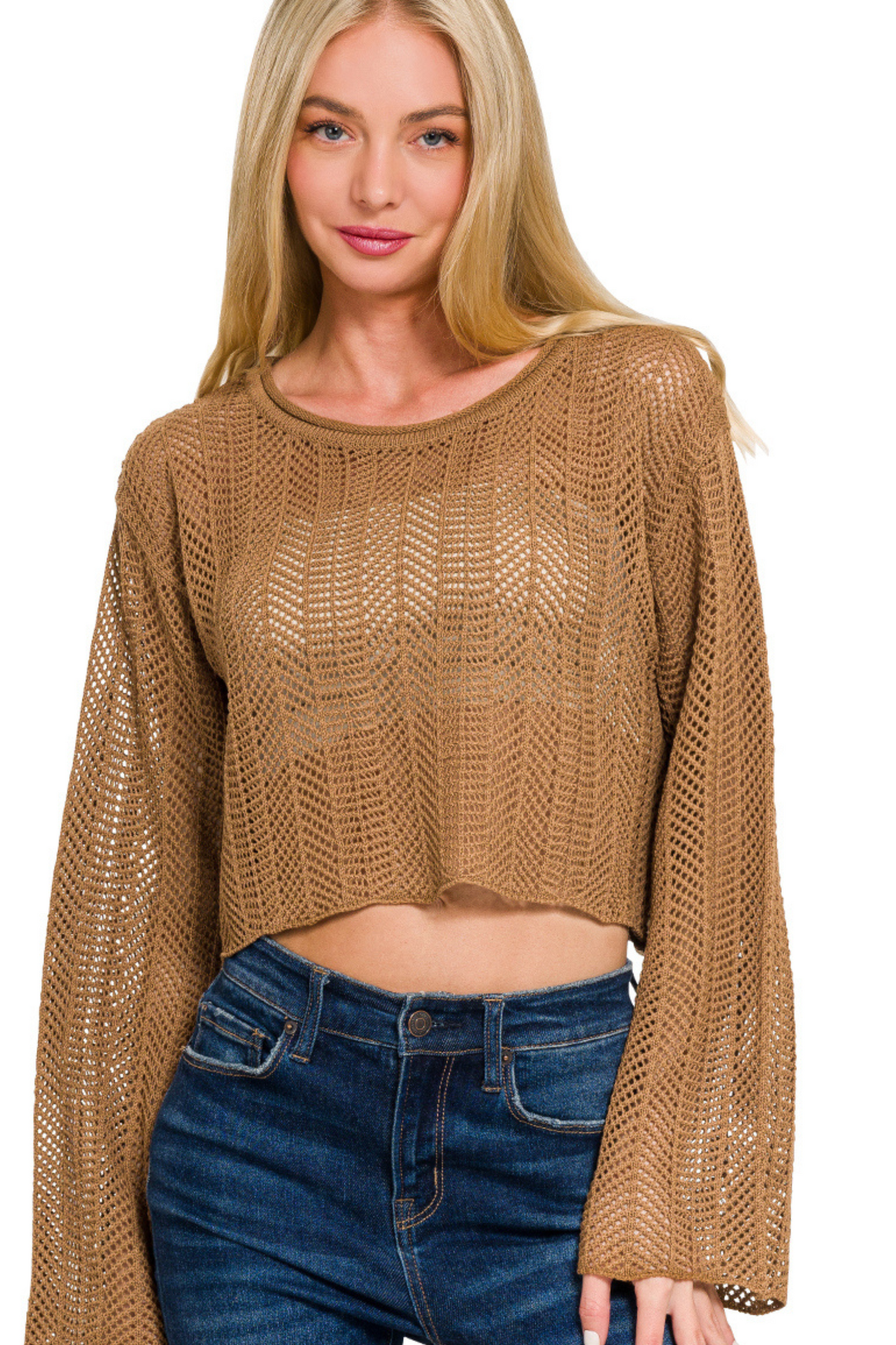 Knit Cropped Bell Sleeve Top