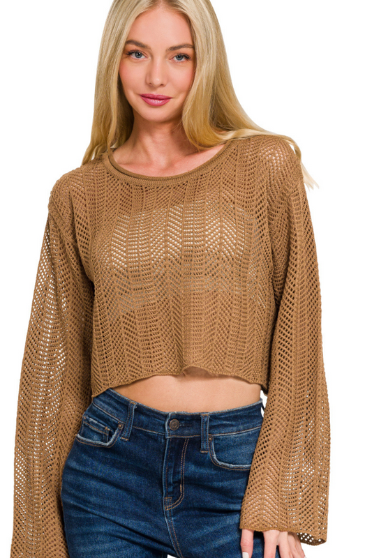 (Small) Knit Cropped Bell Sleeve Top