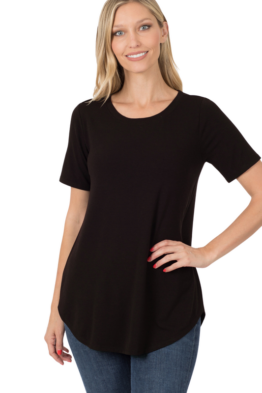Relaxed Curved Hem Round Neck Tee