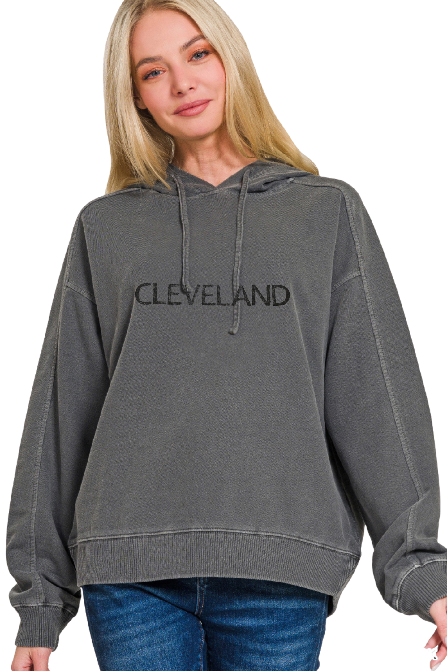 Cleveland Hand Stamped Garment Dyed Hoodie