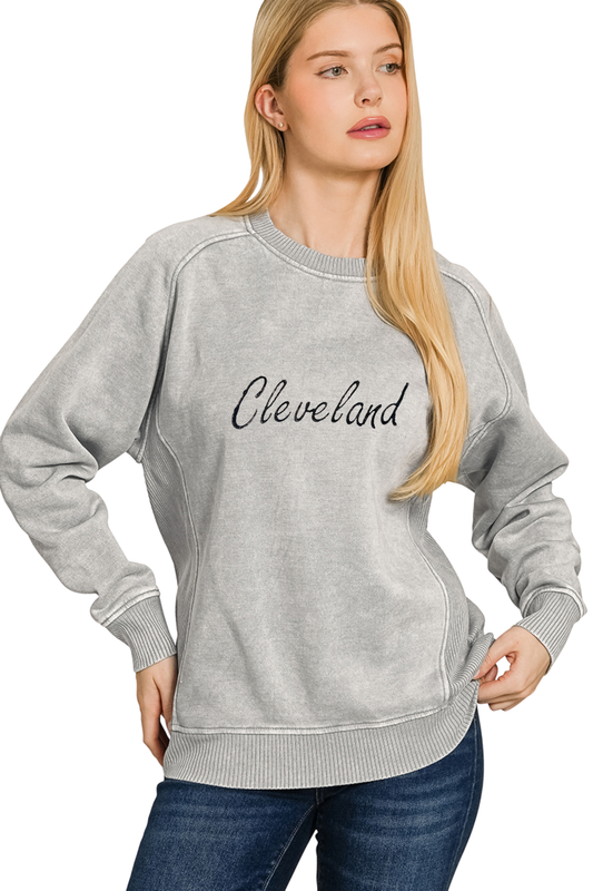 Script Cleveland Hand Stamped Ribbed Side Sweatshirt