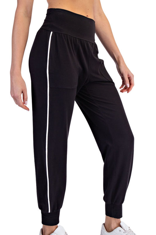 Butter Joggers with White Piping