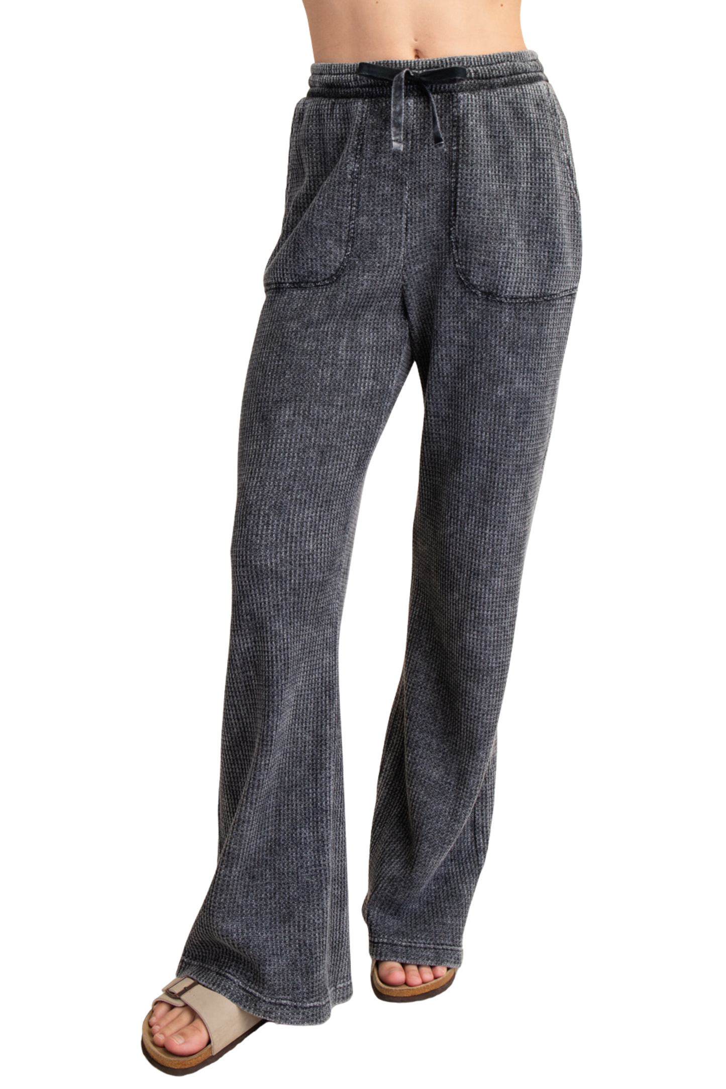 Mineral Washed Waffle Knit Flare Sweatpants