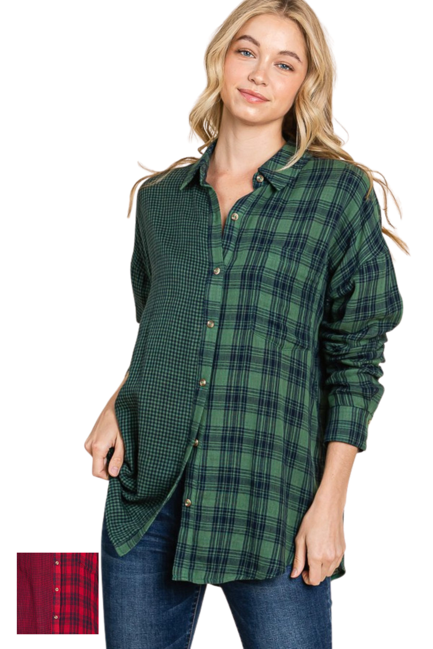 Light Weight Contrast Plaid Button Up Shirt