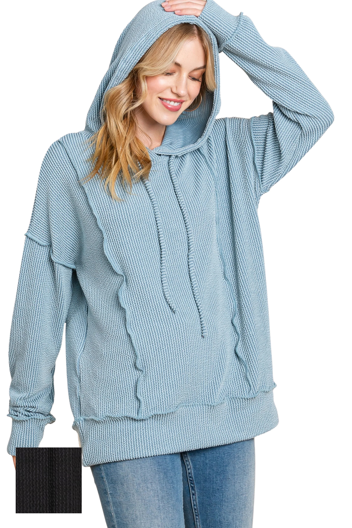 Solid Raised Ribbed Hoodie