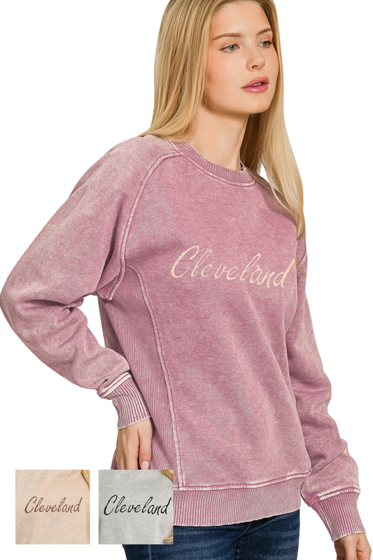 Script Cleveland Hand Stamped Ribbed Side Sweatshirt