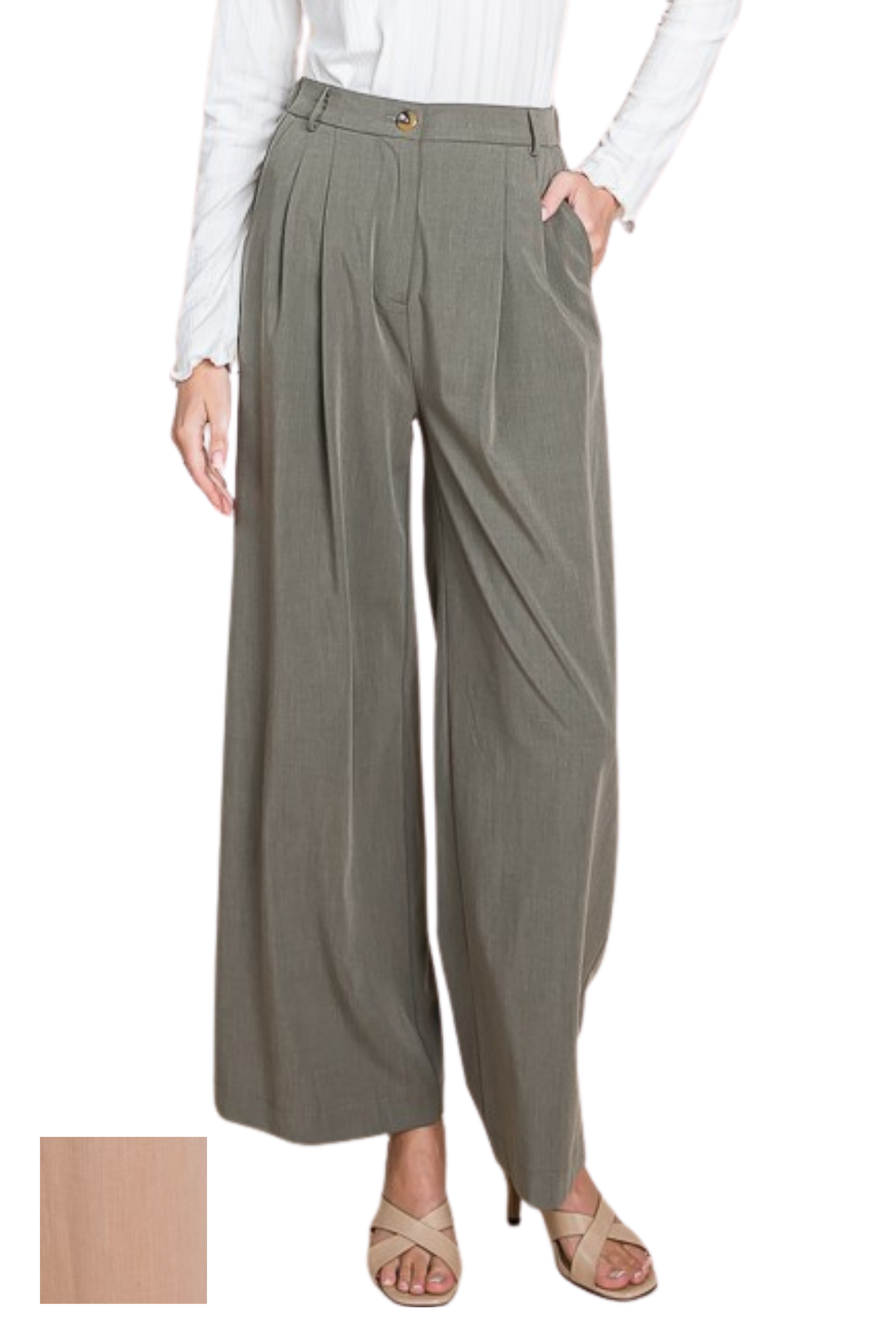 Woven Pleated Wide Leg Trousers