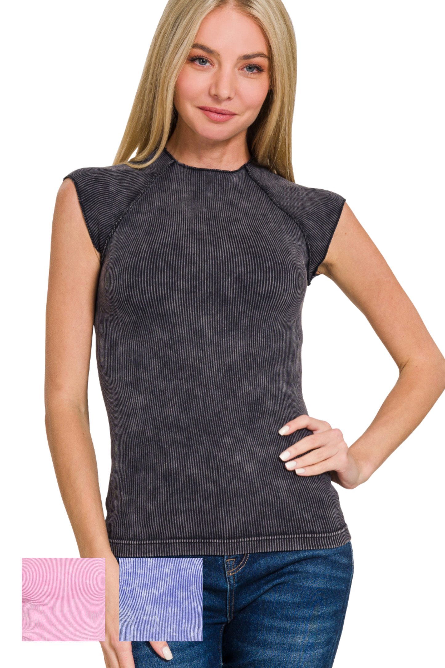 Stone Wash Ribbed Fitted Raglan Sleeve Tee