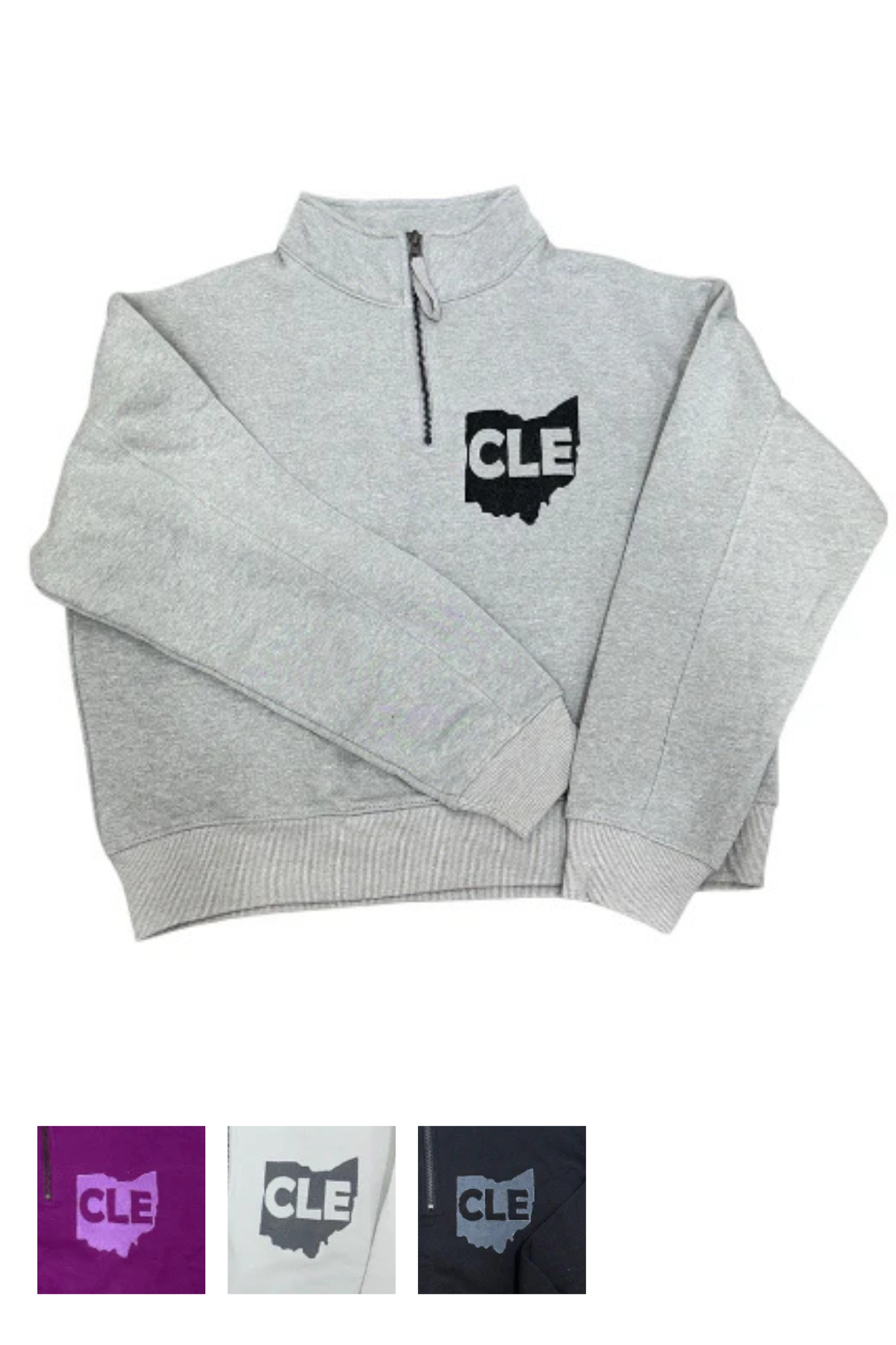 (Large) Hand Stamped CLE Ohio Fleece Quarter Zip