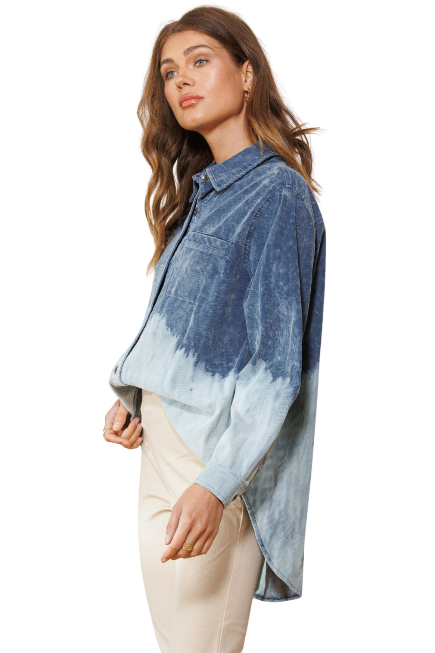 Dip Dye Corduroy Button Down Shirt