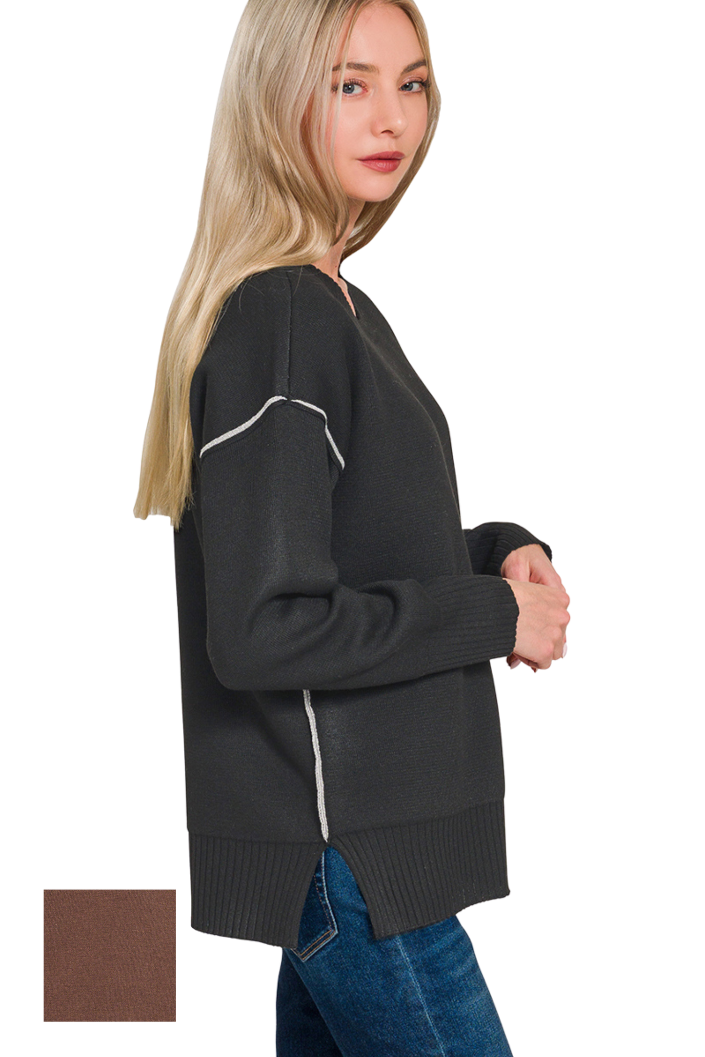 Crew Neck Contrast Trim Sweater