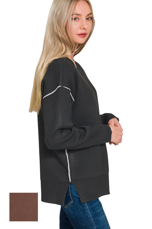 Crew Neck Contrast Trim Sweater