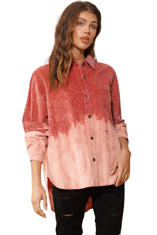 Dip Dye Corduroy Button Down Shirt