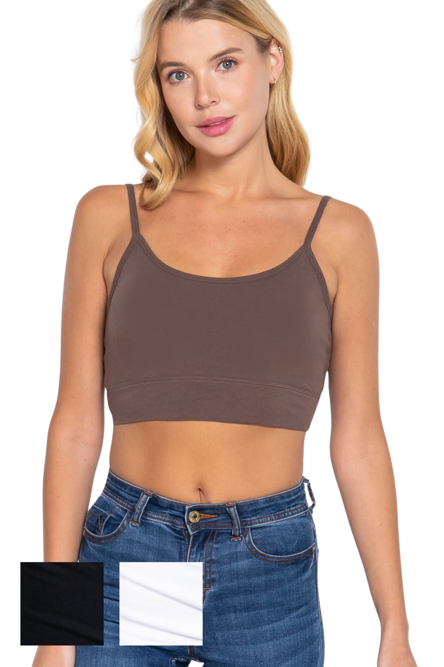 Cropped Scoop Neck Twist Back Cami and Removable Bra Cups