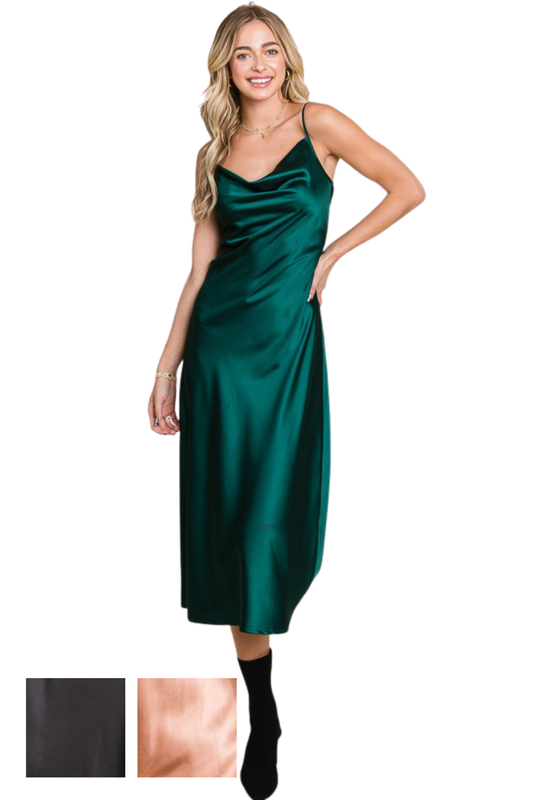 Cowl Neck Spaghetti Strap Midi Dress