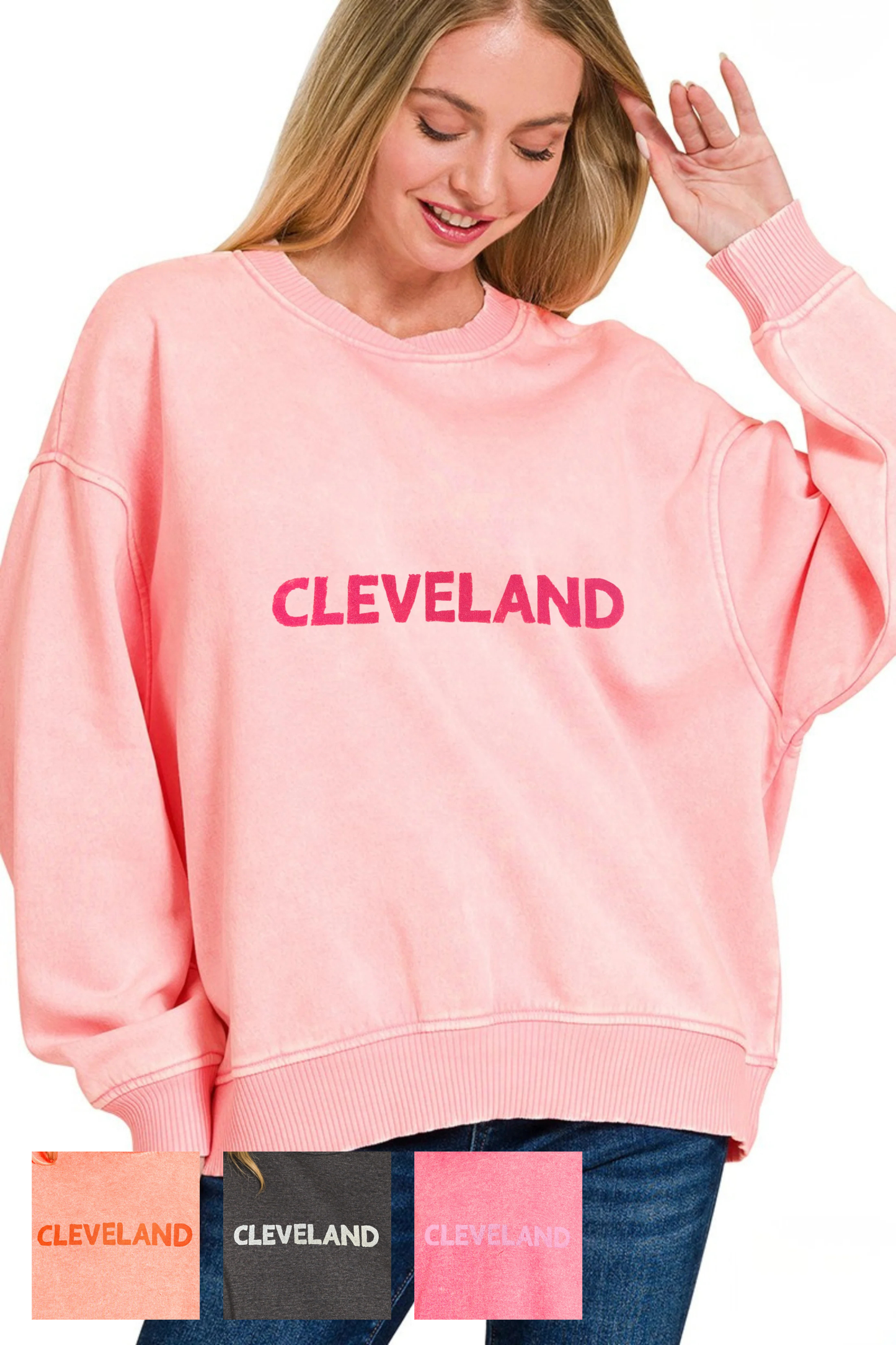 Block Letter Cleveland Hand Stamped Super Soft Cross Neckline Pullover
