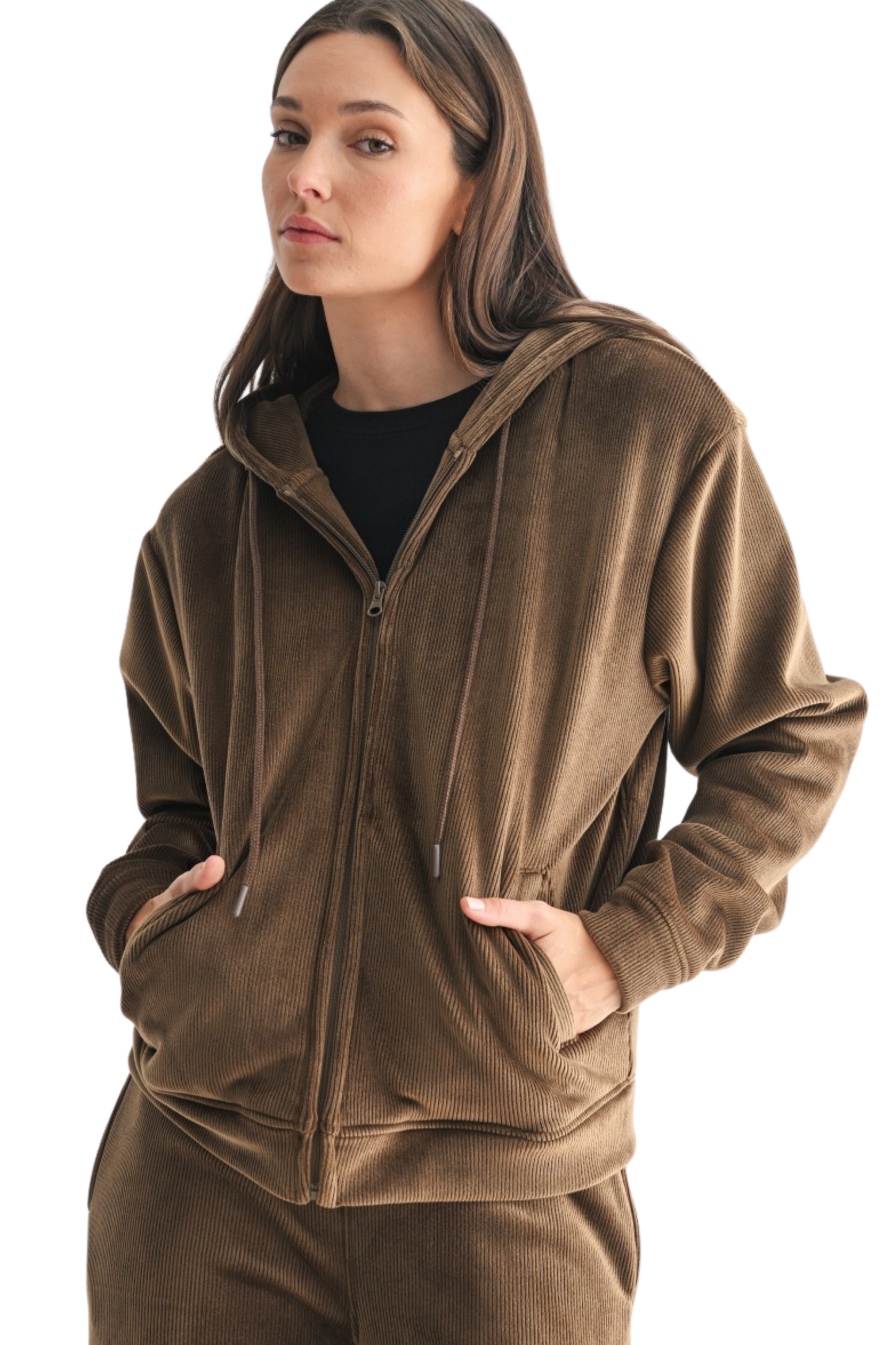 Plush Corduroy Zip Up Hoodie