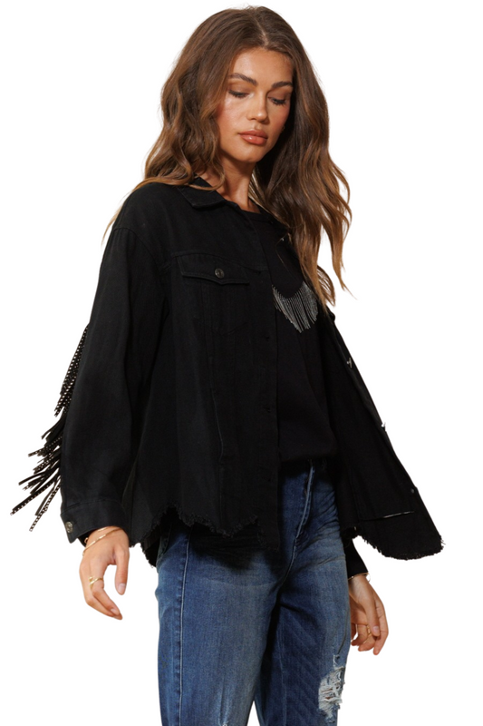 Solid Back Fringe Jacket