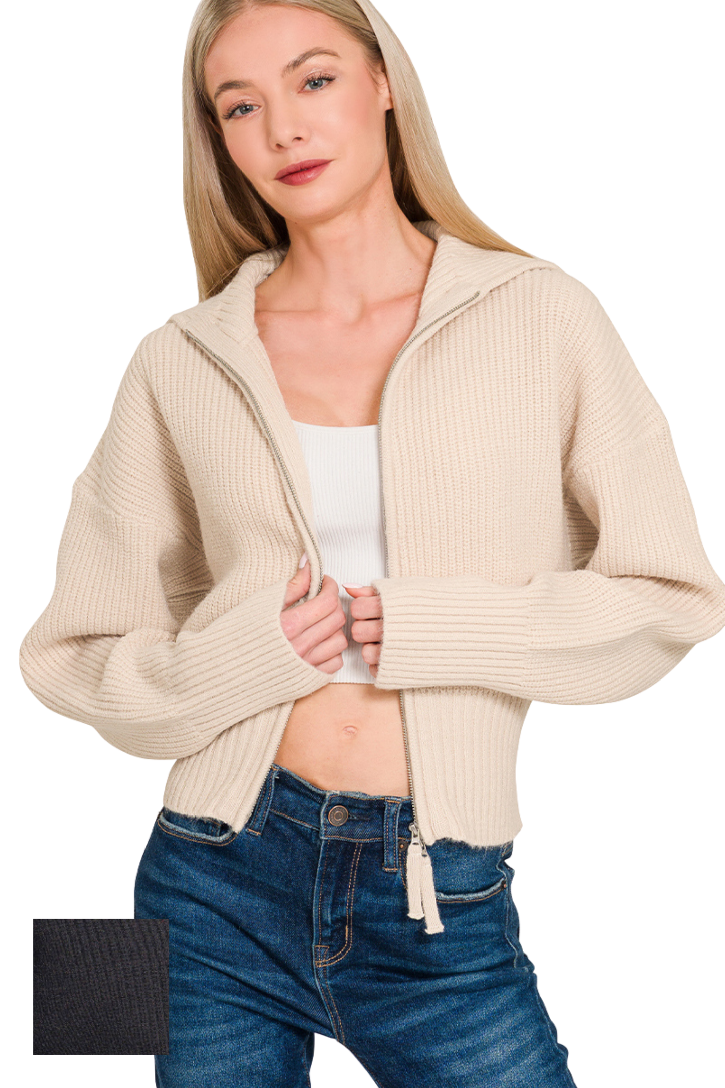 Collared Zip Up Knit Sweater
