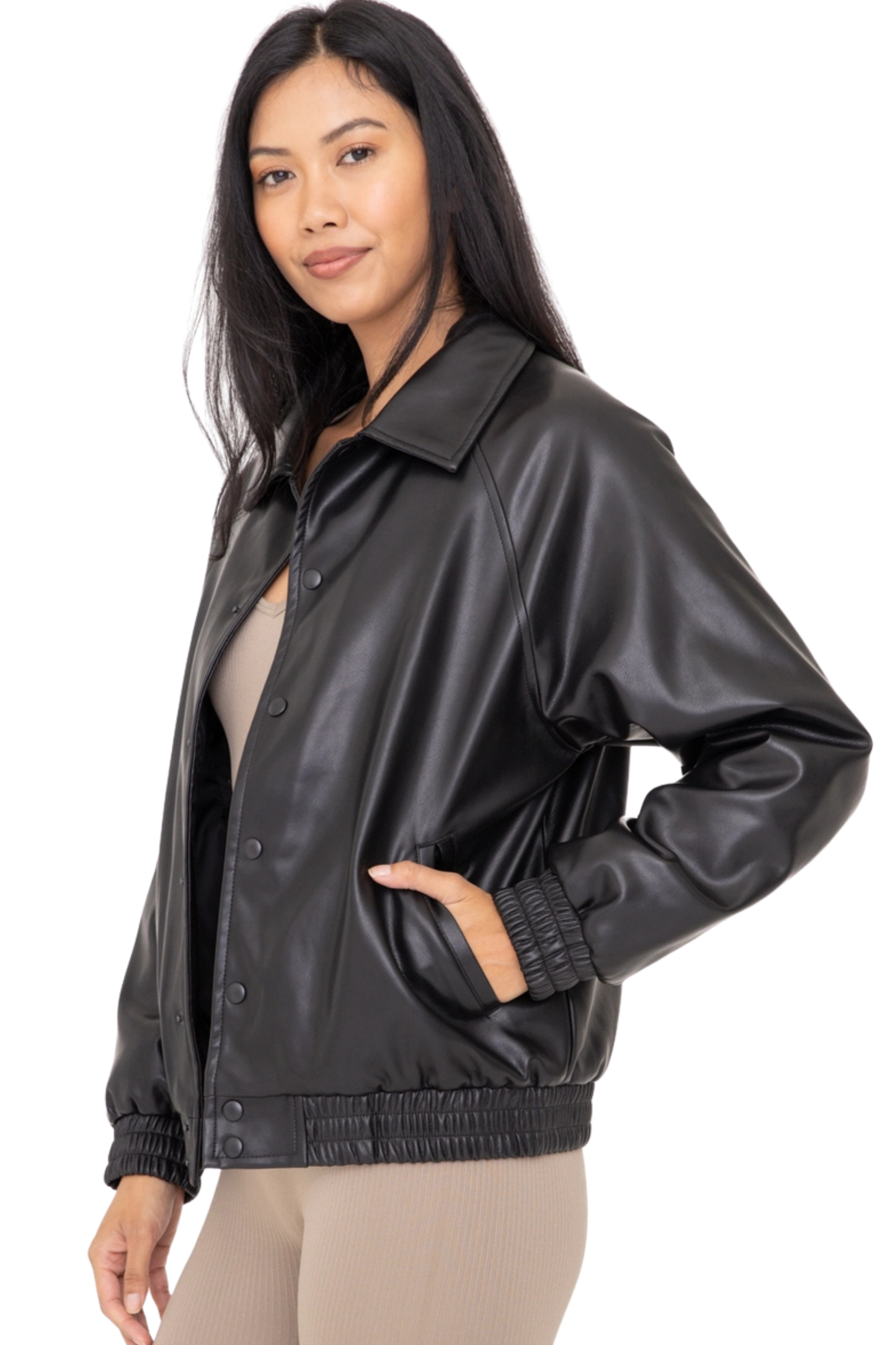 Vegan Leather Bomber Jacket