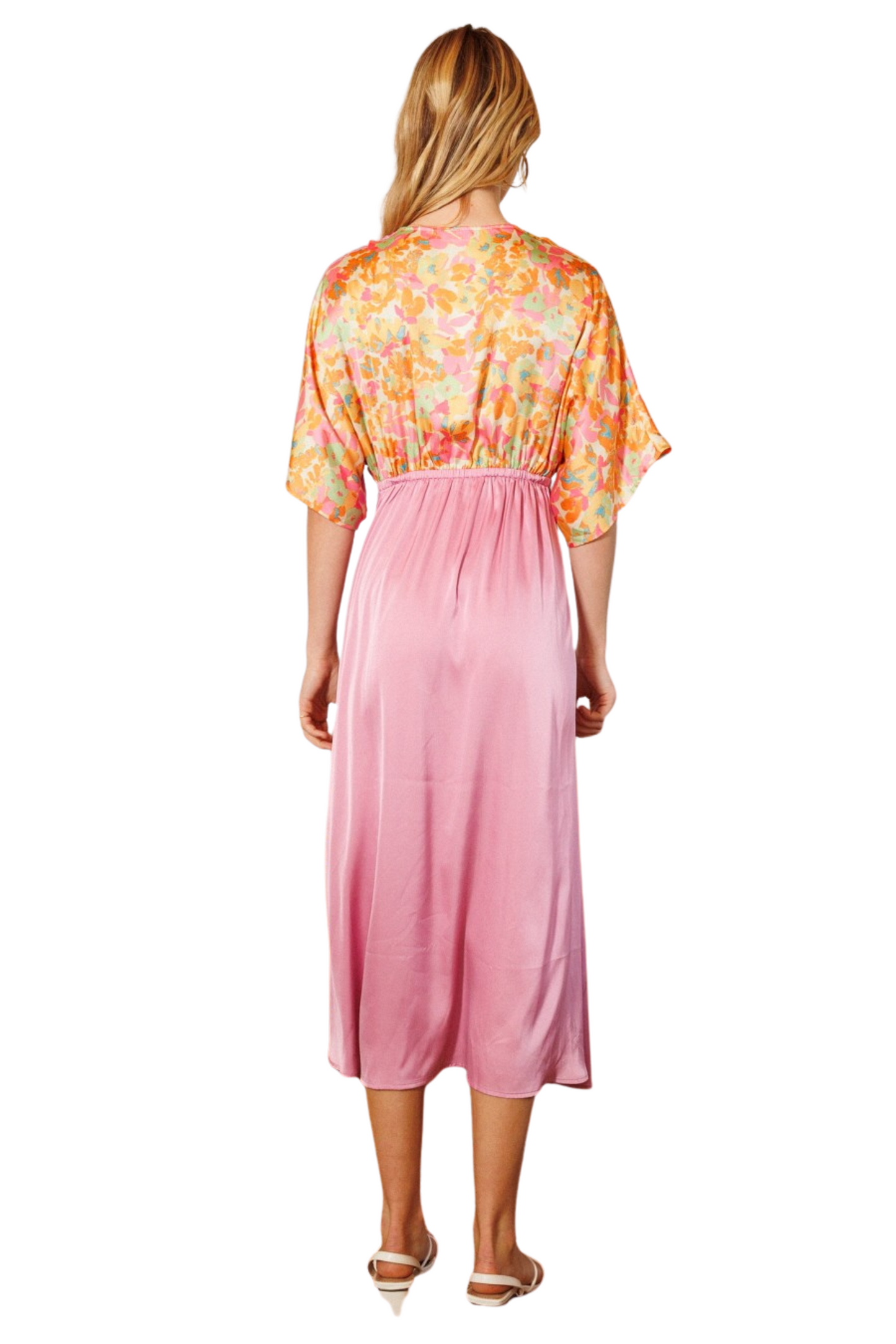Satin Twist and Color Block Midi Dress
