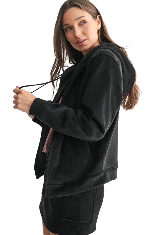 Plush Corduroy Zip Up Hoodie