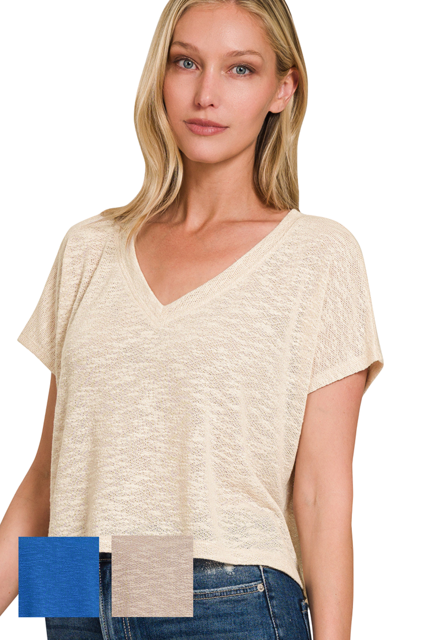 Relaxed Drop Shoulder Boxy V Neck Crop Tee