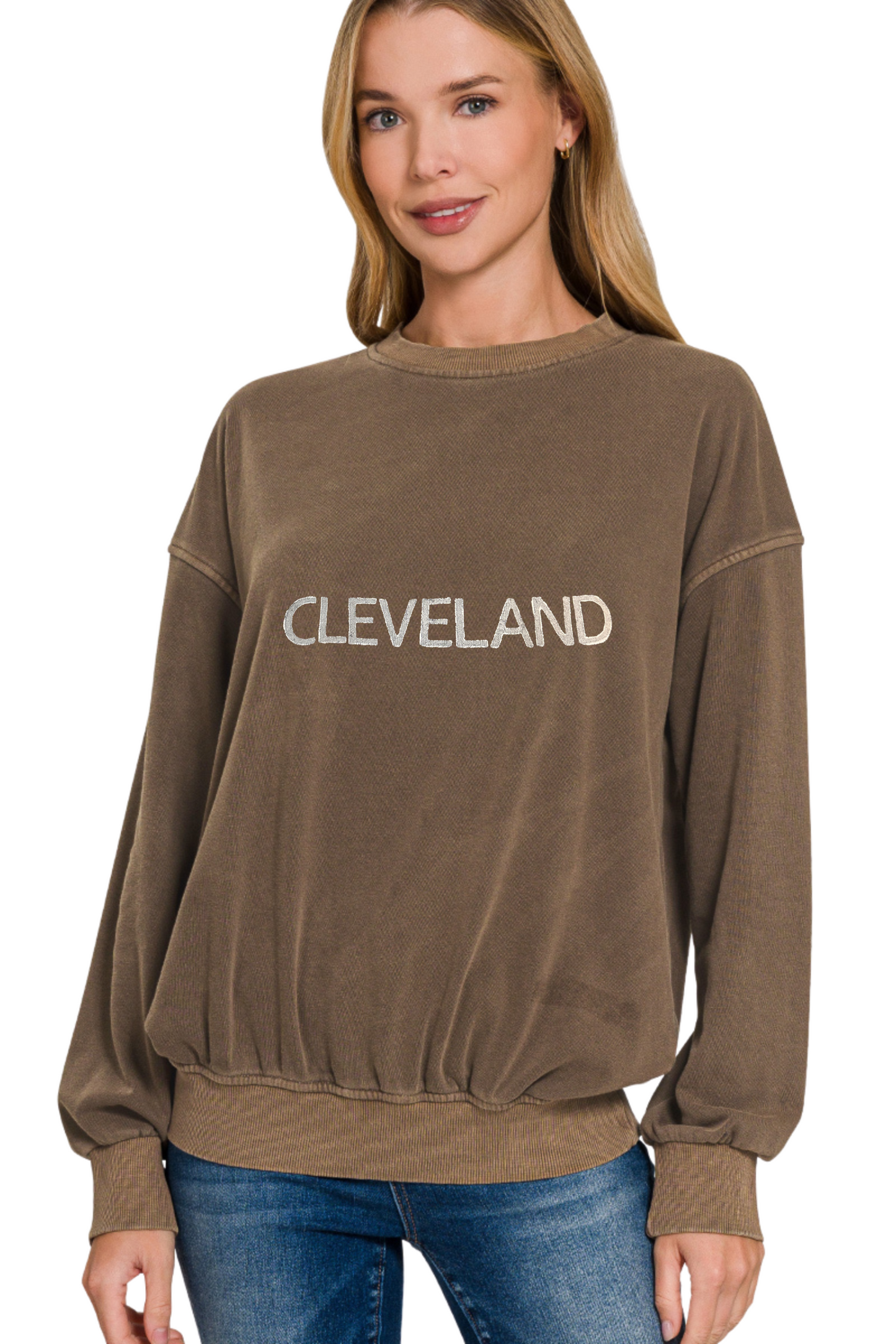 Cleveland Hand Stamped Pigment Dyed Fleece Crewneck Sweatshirt
