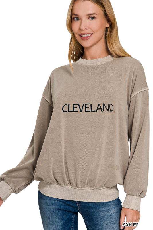 Cleveland Hand Stamped Pigment Dyed Fleece Crewneck Sweatshirt