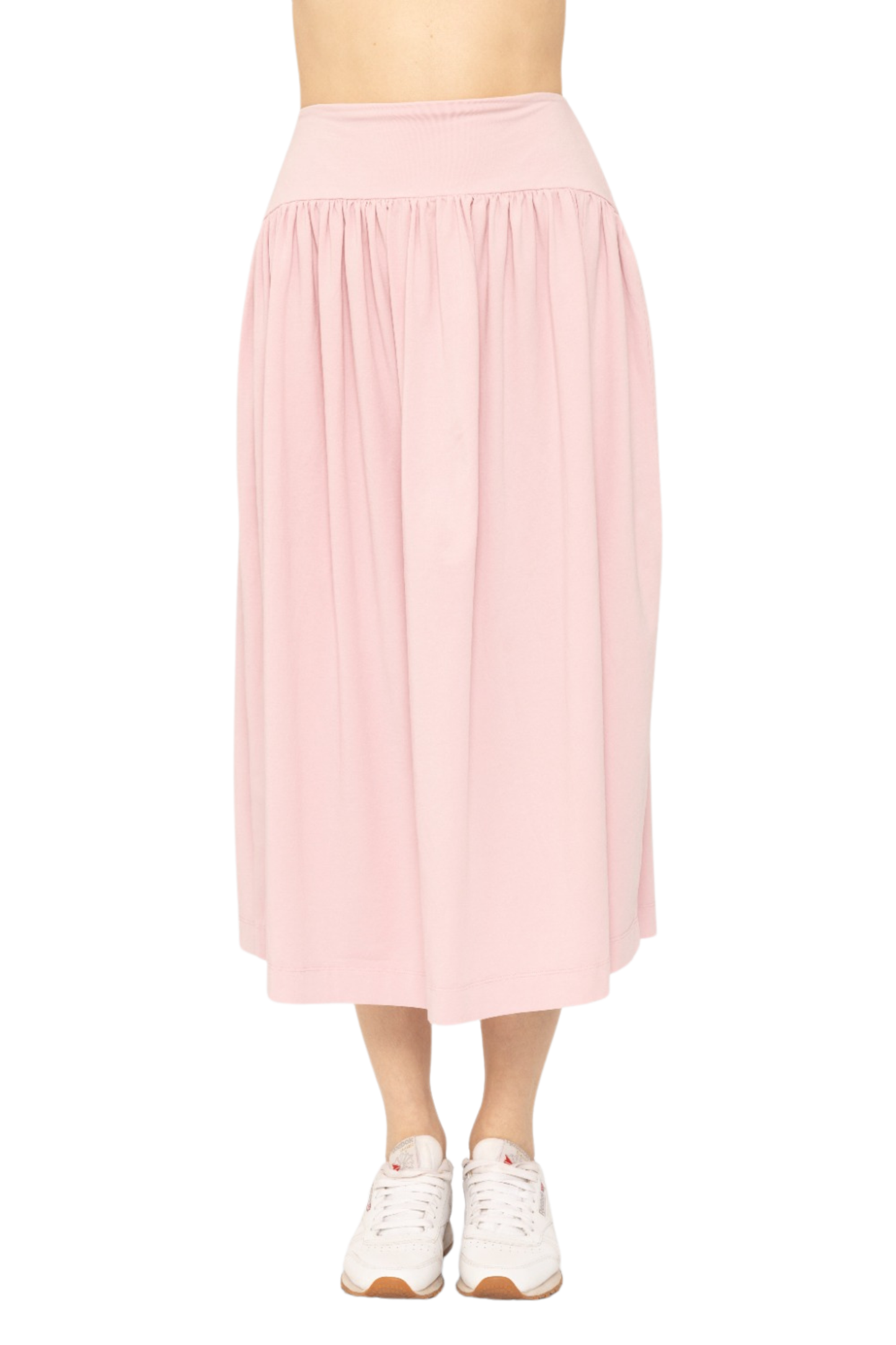 Curved Waist Midi Skirt with Side Slit